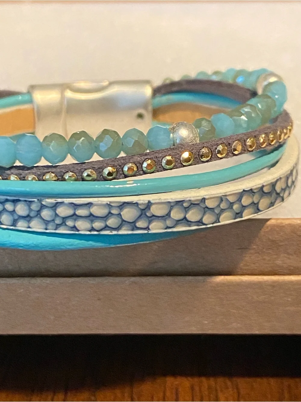 NWOT Turquoise Multi-Row Beaded & Leather Wrap Bracelet